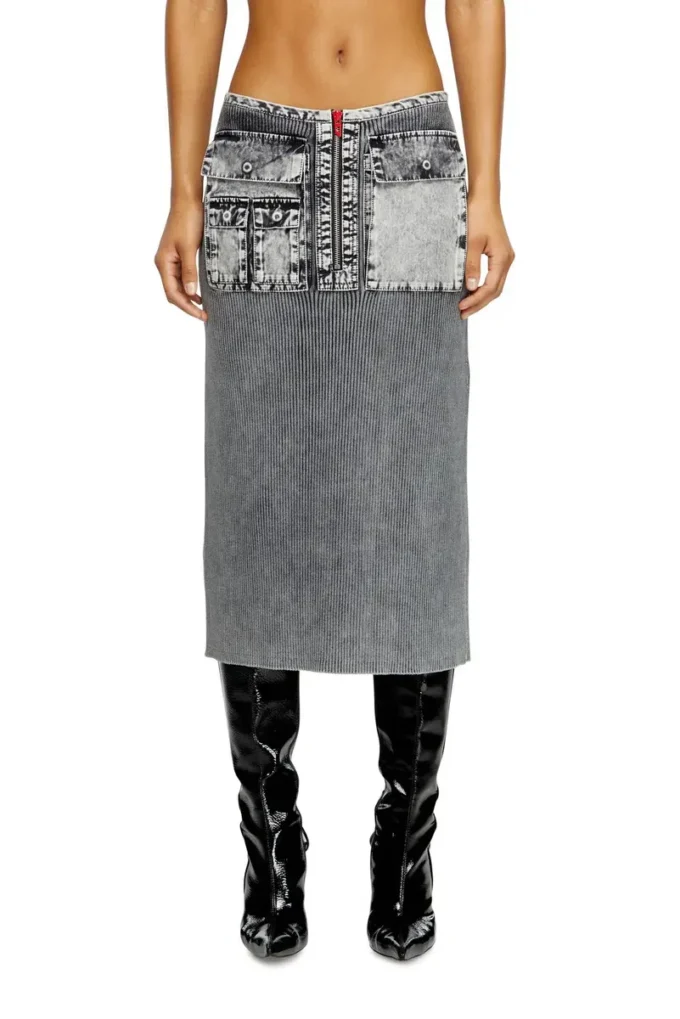 m-meryn Strick-Midirock mit Cargo-Taschen aus Denim