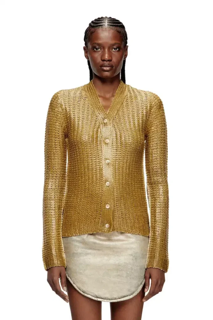 m-millo Gerippte Strickjacke mit Glanzeffekt