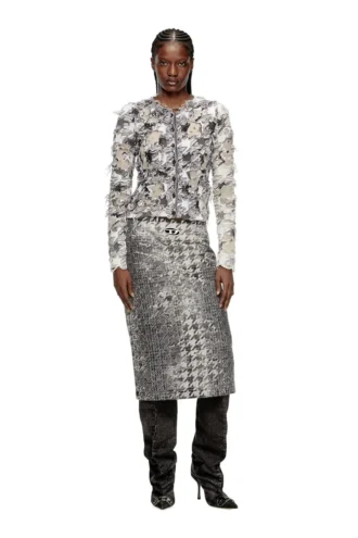 m-sibylla Strickjacke aus Devoré-Jacquard mit Hahnentrittmuster