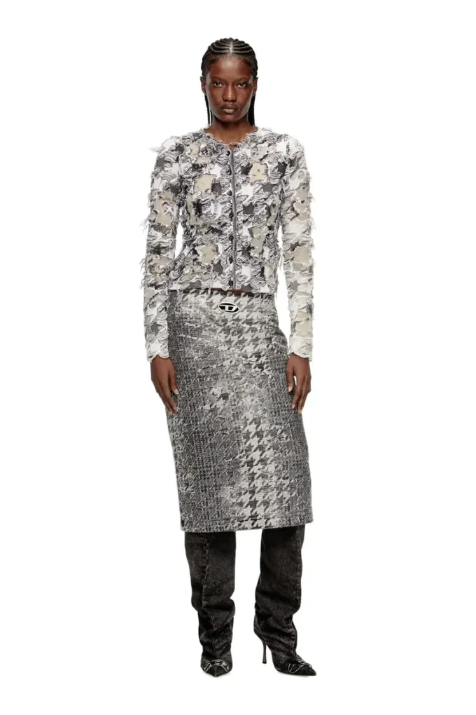 m-sibylla Strickjacke aus Devoré-Jacquard mit Hahnentrittmuster