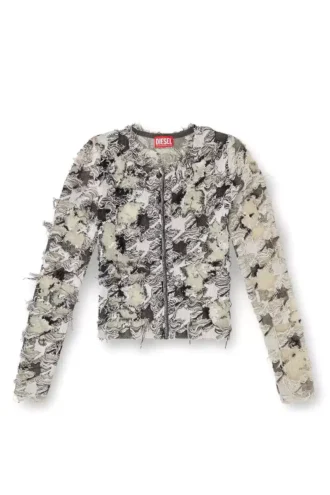 m-sibylla Strickjacke aus Devoré-Jacquard mit Hahnentrittmuster
