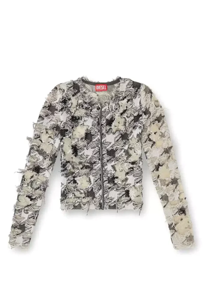 m-sibylla Strickjacke aus Devoré-Jacquard mit Hahnentrittmuster