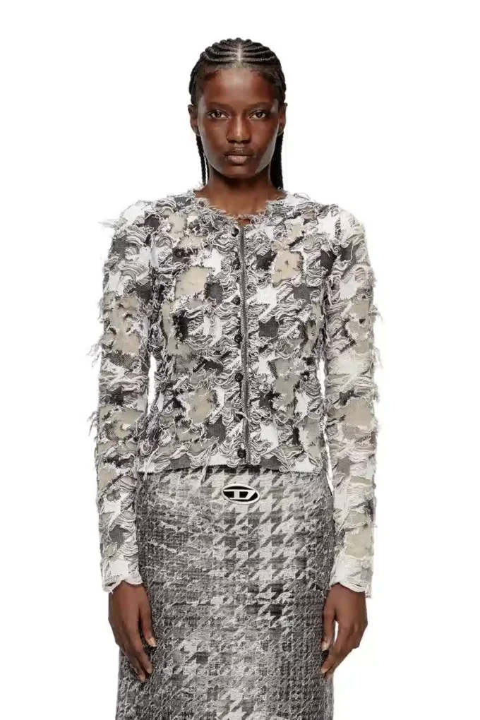 m-sibylla Strickjacke aus Devoré-Jacquard mit Hahnentrittmuster