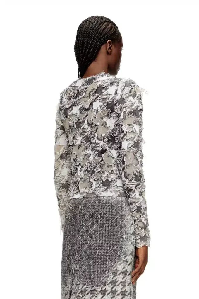 m-sibylla Strickjacke aus Devoré-Jacquard mit Hahnentrittmuster