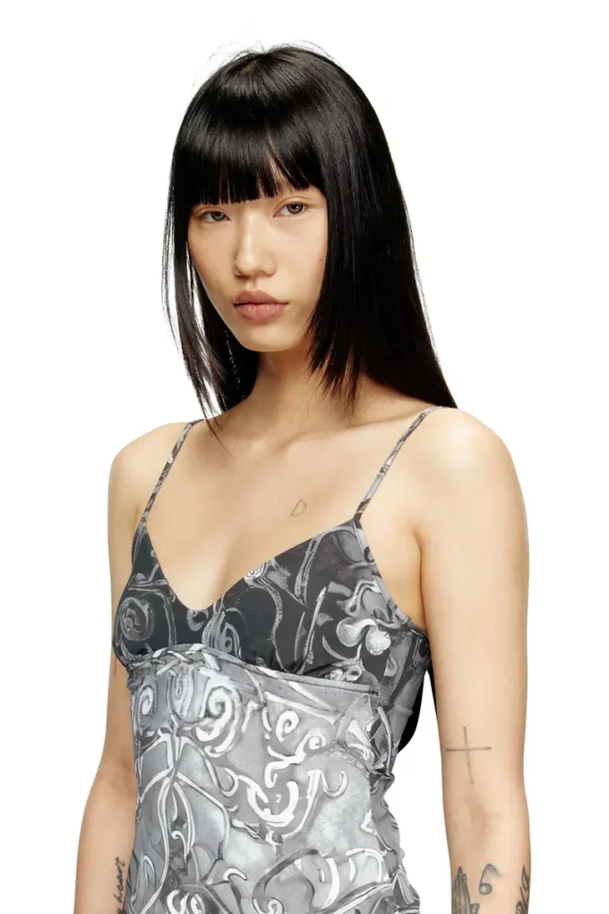 Mini-Kleid aus Nylon mit Heraldic-Print und d-Inlay