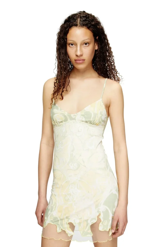 Mini-Kleid aus Nylon mit Heraldic-Print und d-Inlay