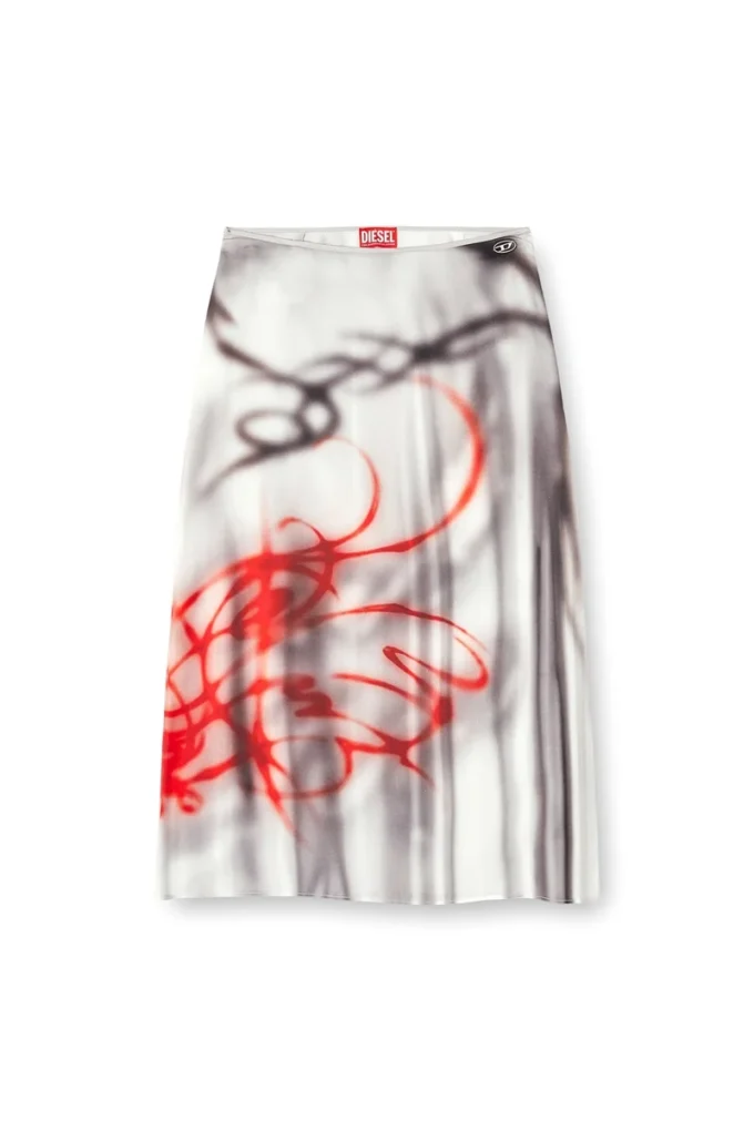 o-rchid-s1 Satin-Midirock mit Graffiti-Print