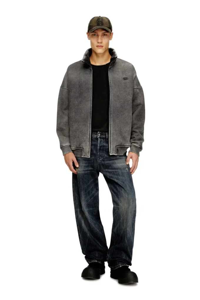 s-batel-v1 Mit Teddyfutter gefütterte Jacke mit Reißverschluss und Denim-Effekt