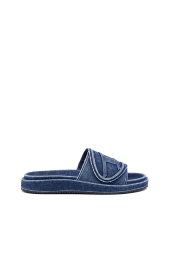 sa-slide d oval Sa-Slide D-Denim-Pantoletten mit geprägtem Riemen