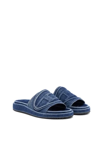 sa-slide d oval Sa-Slide D-Denim-Pantoletten mit geprägtem Riemen