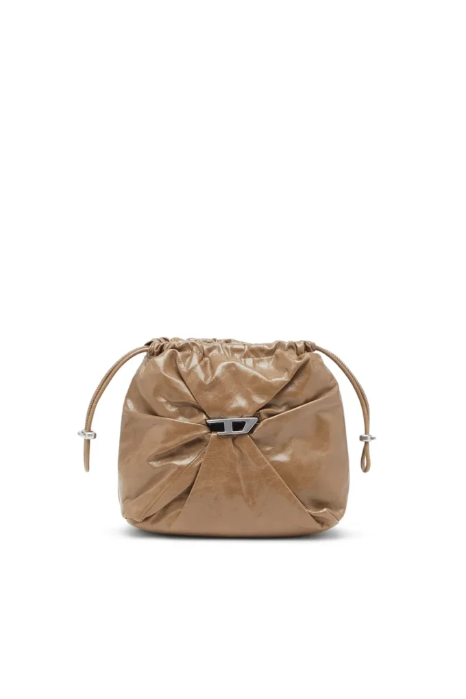 Scrunch-D-Bucket Scrunch-D-Bucket-Tasche aus glänzendem, geknittertem Leder