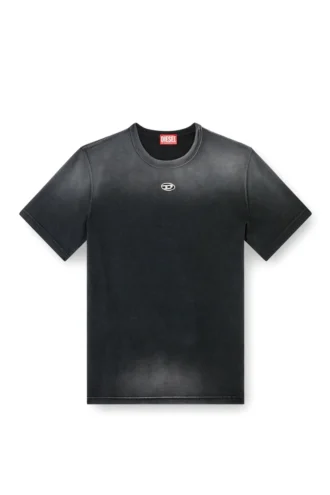 t-adjust-t1 Verblasstes T-Shirt mit ausgeschnittenem ovalem D