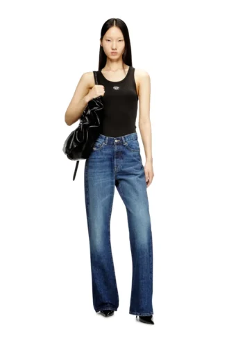t-anki-od Schlank geschnittenes, geripptes Tanktop mit metallischem Oval D