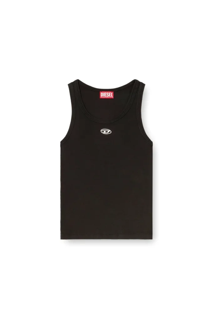 t-anki-od Schlank geschnittenes, geripptes Tanktop mit metallischem Oval D t-anki-od Schlank geschnittenes, geripptes Tanktop mit metallischem Oval D