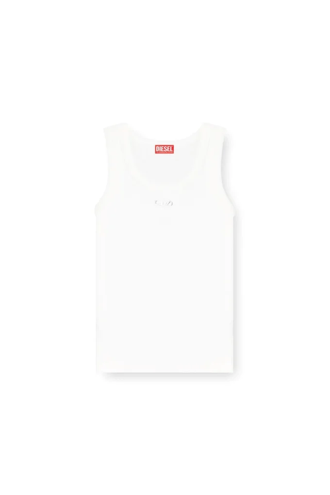 t-anki-od Schlank geschnittenes, geripptes Tanktop mit metallischem Oval D