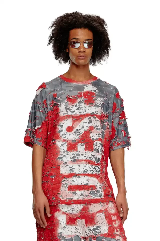t-boxt-peel Logo-T-Shirt aus Destroyed-Jersey t-boxt-peel Logo-T-Shirt aus Destroyed-Jersey