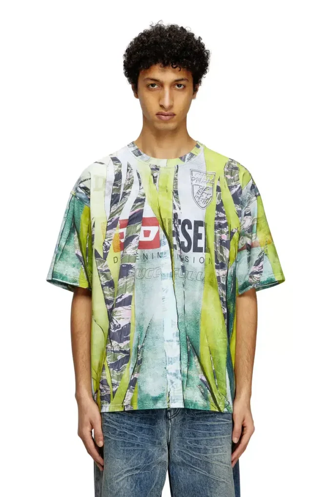 t-boxt-r13 T-Shirt mit Trompe-l’œil-Print in Cracked-Optik