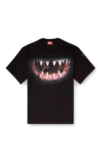 t-boxt-t21 Baumwoll-T-Shirt mit Hai-Mund-Print