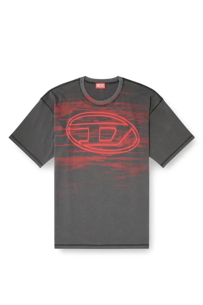 t-boxt-t5 Baumwoll-T-Shirt mit ovalem D-Print
