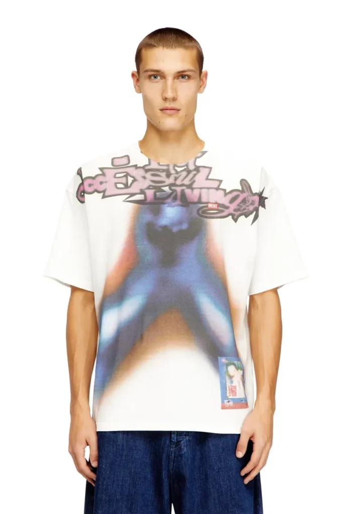 t-boxt-v13 Lockeres Baumwoll-T-Shirt mit Digitaldruck