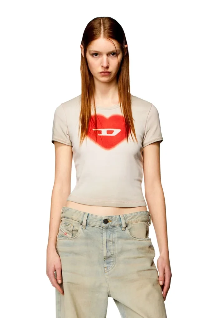 t-ele Geripptes T-Shirt mit Wasserfarben-Herz D t-ele Geripptes T-Shirt mit Wasserfarben-Herz D
