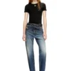 t-ele-long-od Schmal geschnittenes, geripptes T-Shirt mit metallischem Oval D