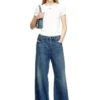 t-ele-long-od Schmal geschnittenes, geripptes T-Shirt mit metallischem Oval D