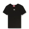 t-ele-long-od Schmal geschnittenes, geripptes T-Shirt mit metallischem Oval D