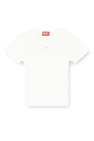 t-ele-long-od Schmal geschnittenes, geripptes T-Shirt mit metallischem Oval D
