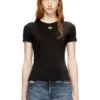 t-ele-long-od Schmal geschnittenes, geripptes T-Shirt mit metallischem Oval D