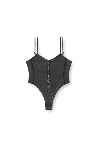 t-ley String-Body aus marmoriertem Rippjersey