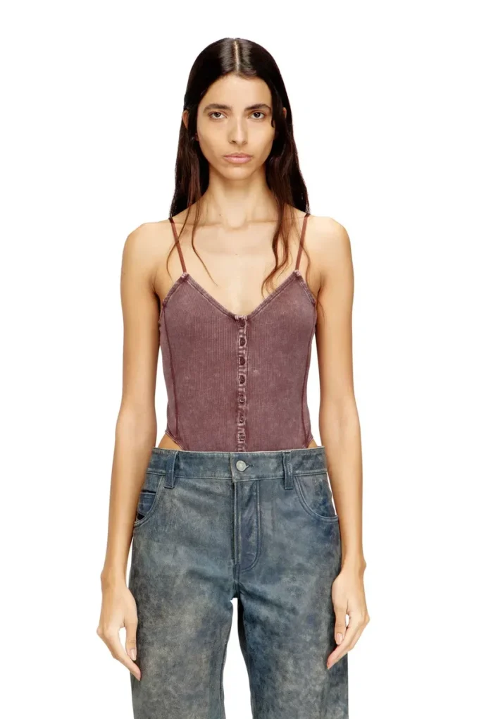 t-ley String-Body aus marmoriertem Rippjersey