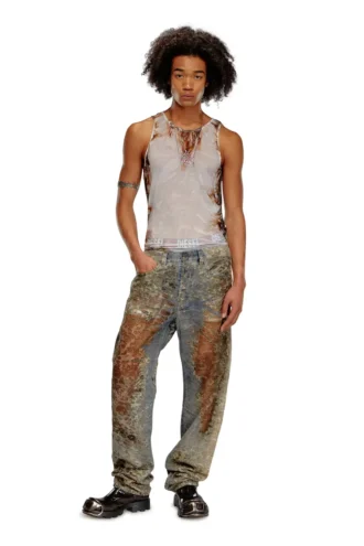 t-lifty-burn-art Tüll-Tanktop mit brennendem Plastikdruck