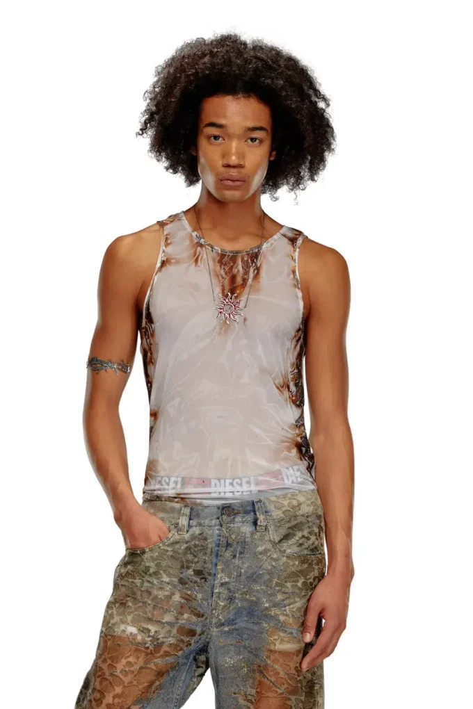 t-lifty-burn-art Tüll-Tanktop mit brennendem Plastikdruck