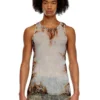 t-lifty-burn-art Tüll-Tanktop mit brennendem Plastikdruck
