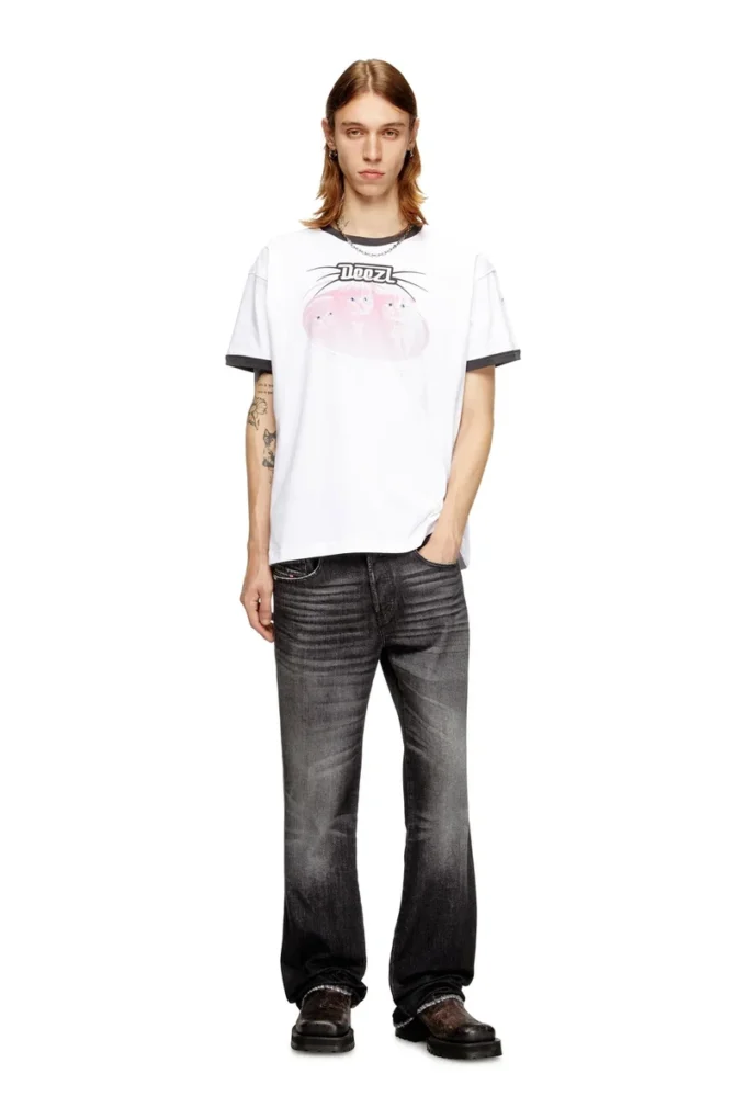 t-norm-cuff Baumwoll-T-Shirt mit Digitaldruck