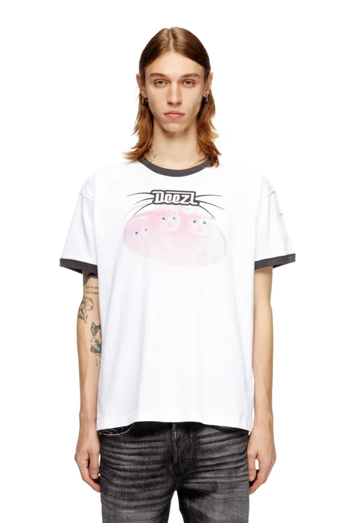 t-norm-cuff Baumwoll-T-Shirt mit Digitaldruck