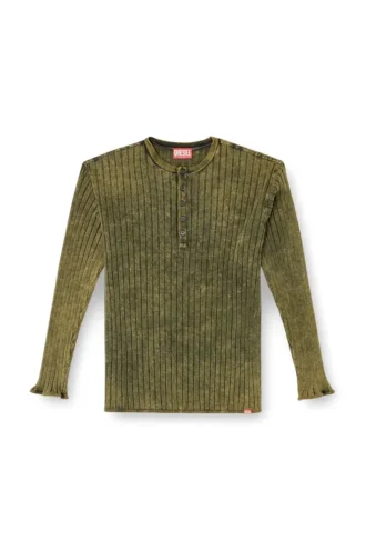 T-Shirt Henley-Oberteil aus behandeltem Jersey mit breiten Rippen