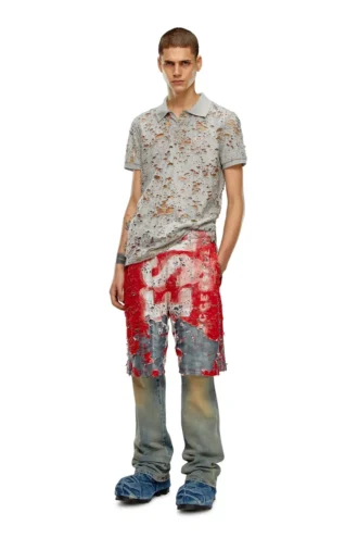 t-smith-devor Tüll-Poloshirt mit Destroyed-Jersey