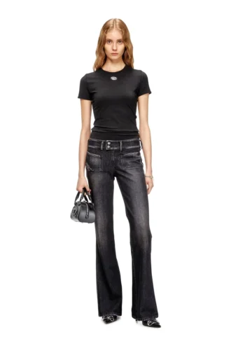 t-uncutieslong-od Slim-Fit-T-Shirt mit metallischem ovalem D