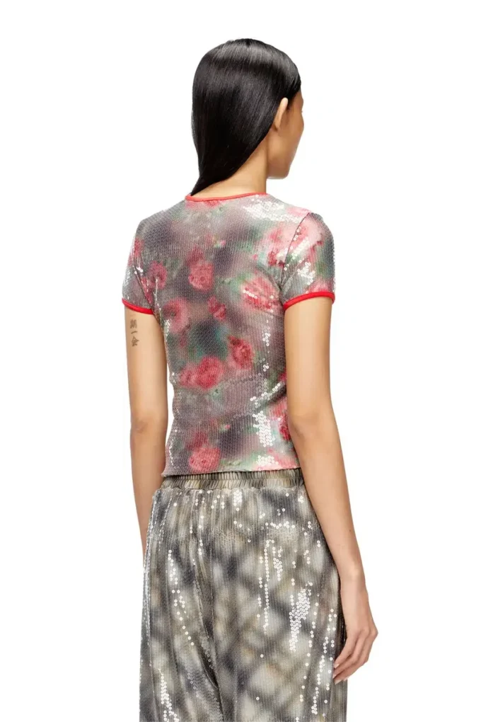 t-unkyel Skinny Jersey-Oberteil mit Blumenprint und Pailletten t-unkyel Skinny Jersey-Oberteil mit Blumenprint und Pailletten