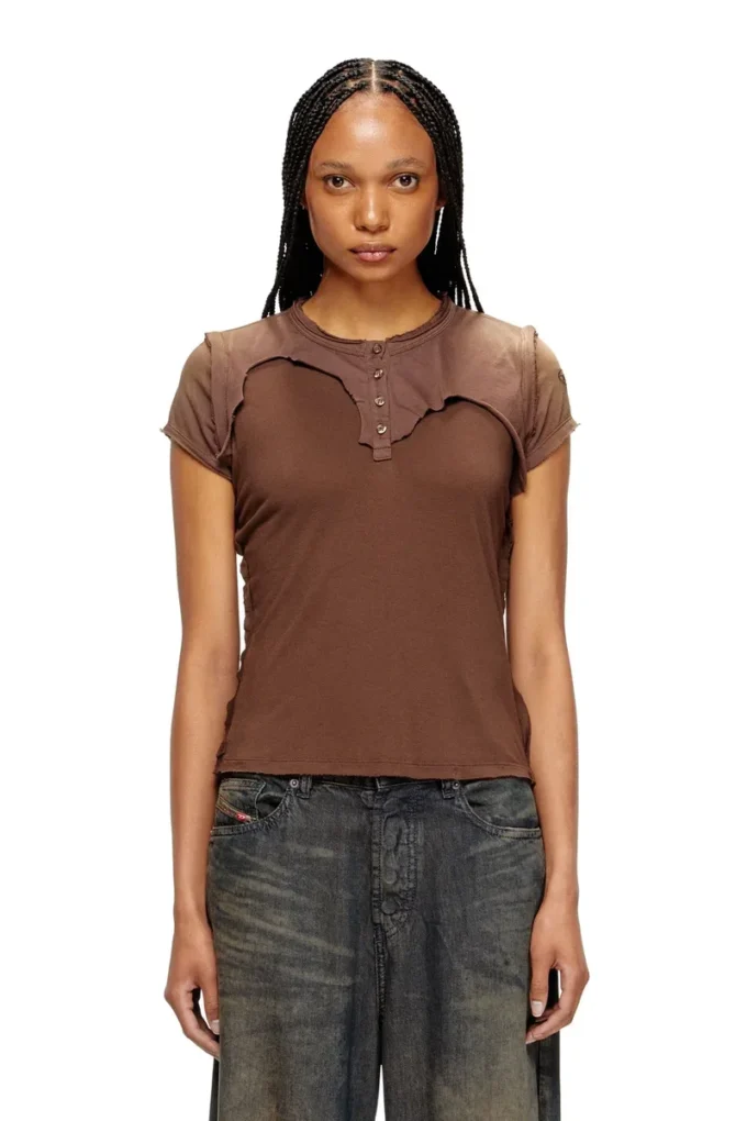 t-unrawy Henley-T-Shirt mit Peel-off-Effekt t-unrawy Henley-T-Shirt mit Peel-off-Effekt