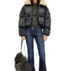 w-aves-fur Pufferjacke mit Kapuze aus Denim in Dirt-Effekt-Camouflage w-aves-fur Pufferjacke mit Kapuze aus Denim in Dirt-Effekt-Camouflage