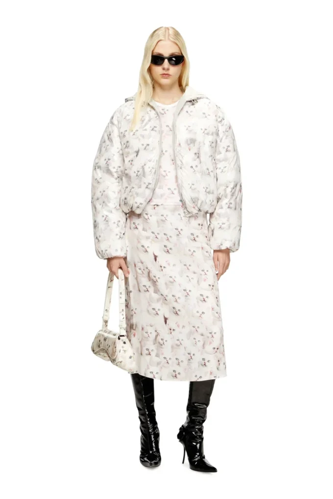 w-inner-r1 Gesteppte Jacke mit Katzenprint