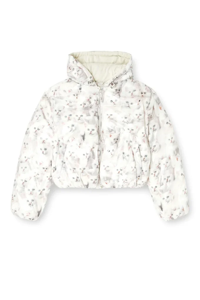 w-inner-r1 Gesteppte Jacke mit Katzenprint