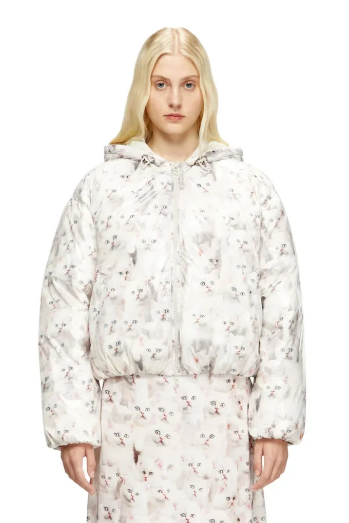 w-inner-r1 Gesteppte Jacke mit Katzenprint