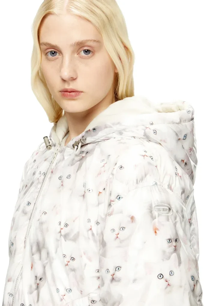 w-inner-r1 Gesteppte Jacke mit Katzenprint