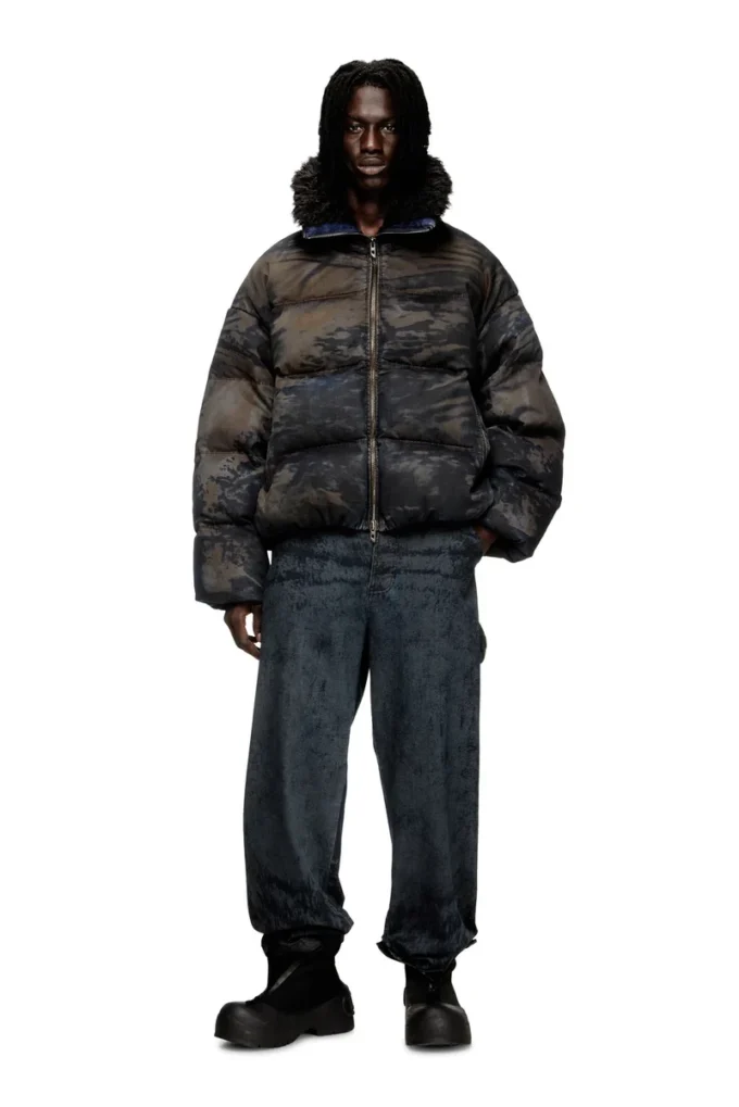 w-johns Pufferjacke aus Denim mit Dirt-Effekt-Camouflage