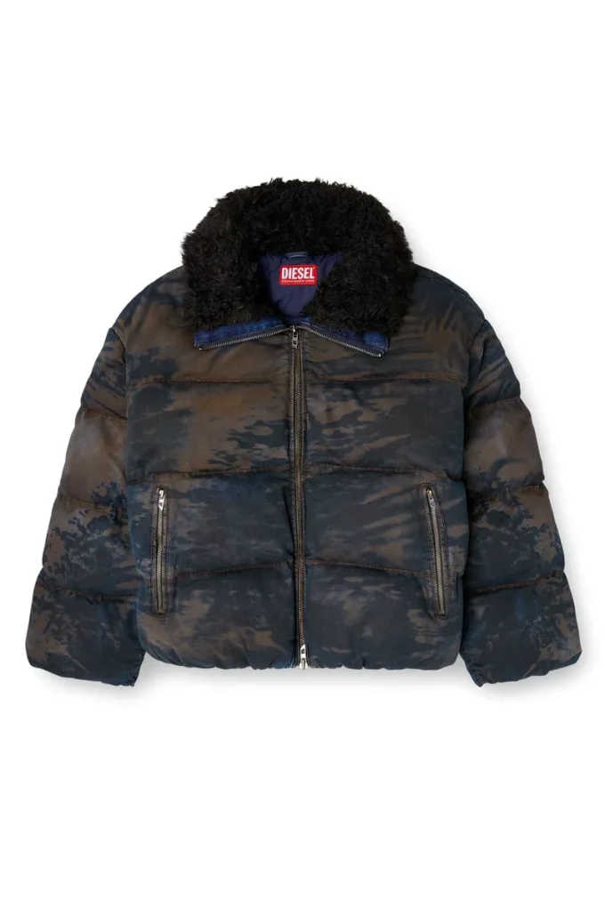 w-johns Pufferjacke aus Denim mit Dirt-Effekt-Camouflage