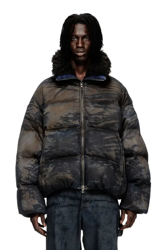 w-johns Pufferjacke aus Denim mit Dirt-Effekt-Camouflage